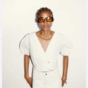 NWT Zara White Jewel Detail Cropped Blouse XS